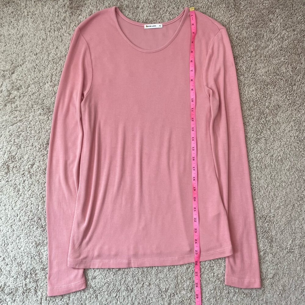 Marine Layer Dusty Pink Lexi Rib Crew Tee Stretch Tencel Long Sleeve Size XL - Picture 12 of 16